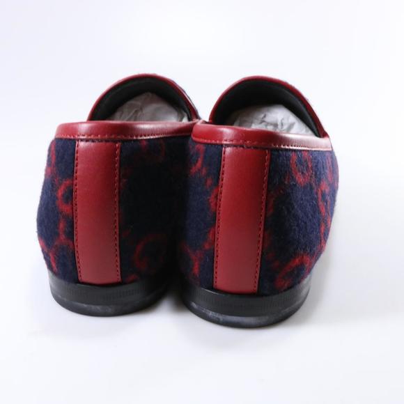Jordaan GG Print Horsebit Classic Wool Navy Red Flannel Loafers D096 - Picture 9 of 12